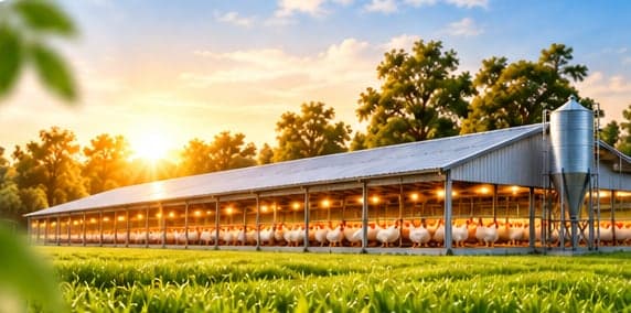 HMS Basha poultry shed at sunrise